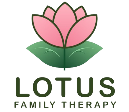 A lotus family therapy logo with the name of the company.